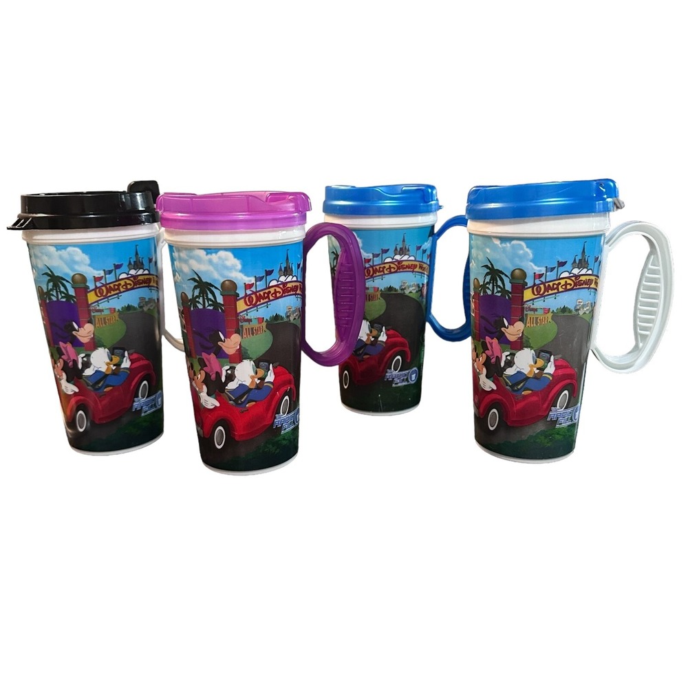 Walt Disney World Mug Cup Resort Parks Rapid Fill Refillable Travel Lid Lot of 4